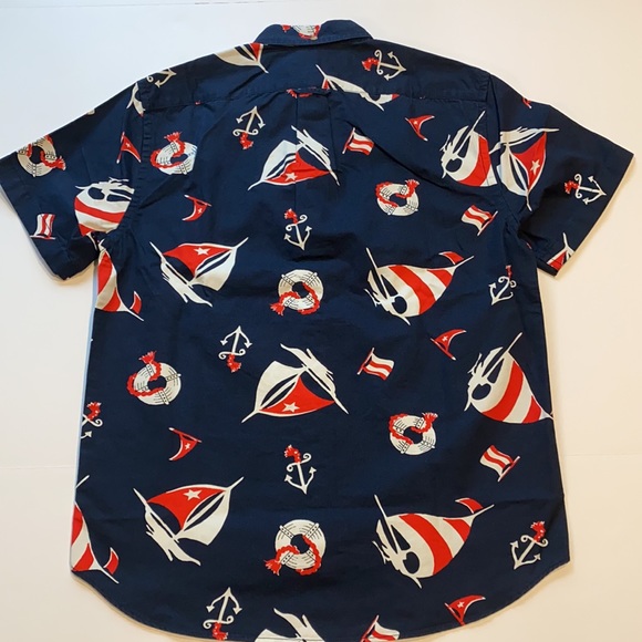 J Crew Small Cotton Nautical Sail Button Up Short Sleeve Shirt D21 - Picture 2 of 10